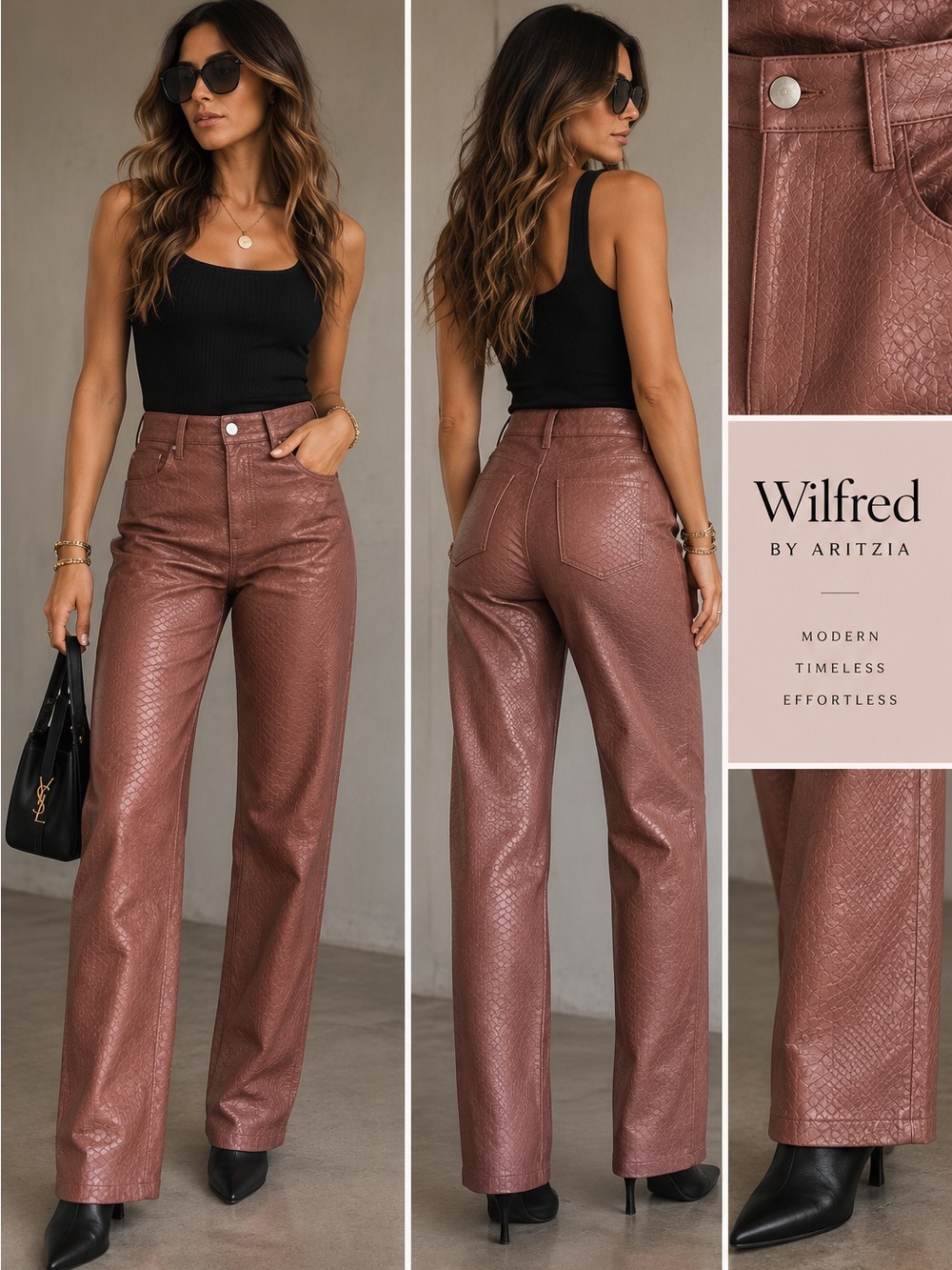 Wilfred by Aritzia Embossed Faux Leather Straight-Leg Pants | Size 4